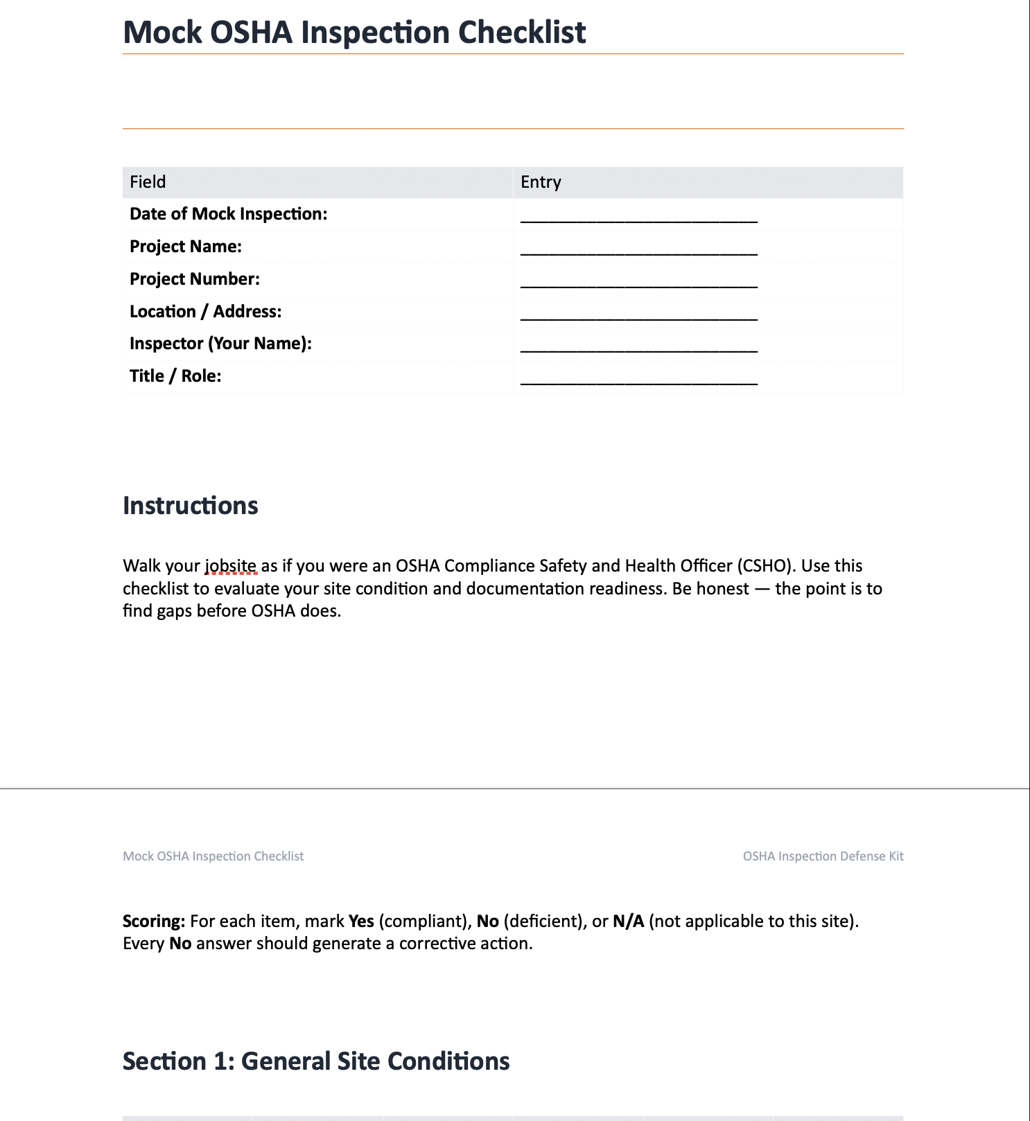 Mock Inspection Checklist
